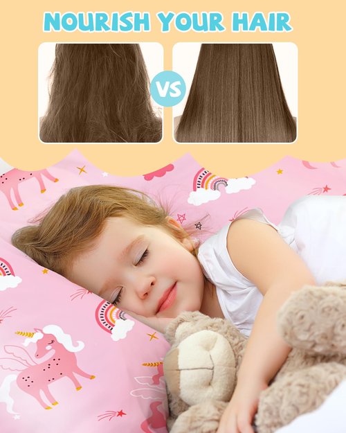 Miss Adola 1 Pack Kids Pillowcase - 30"x20" Queen Size Silk Pillowcase for Hair and Skin Silky Pillow Case Cute Cartoon Kawaii Fun for Girls Teens, Rainbow Unicorn