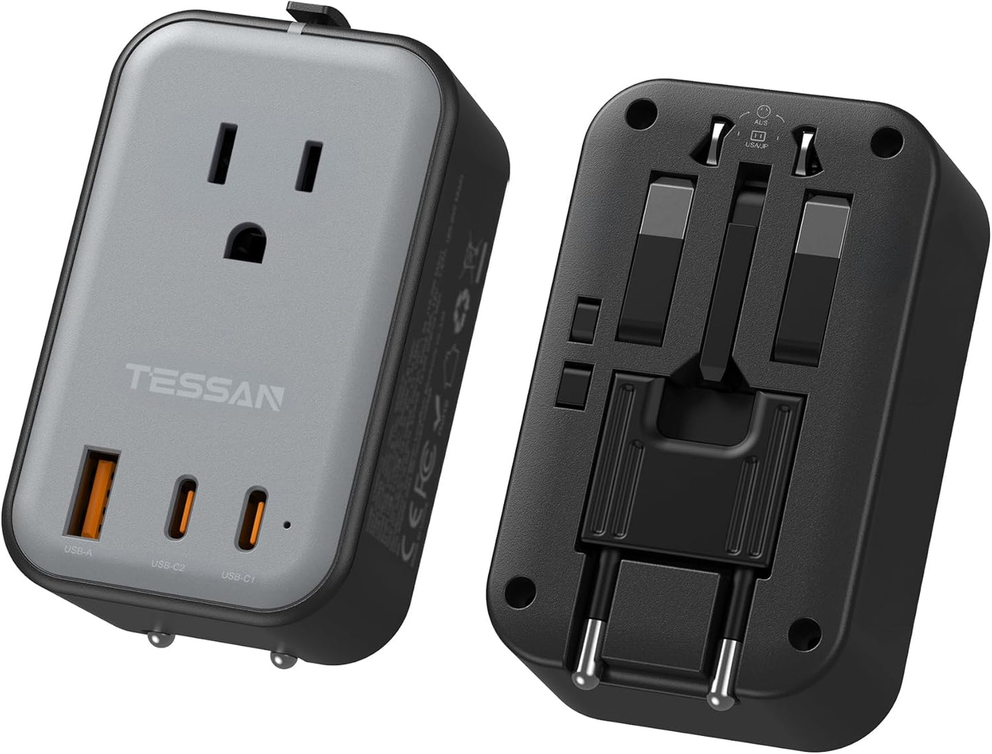 20W, 2 1 1 Pack TESSAN Travel Adapter PD Universal Power Adapter USB C USB A, Ultra Thin International Plug Adaptor