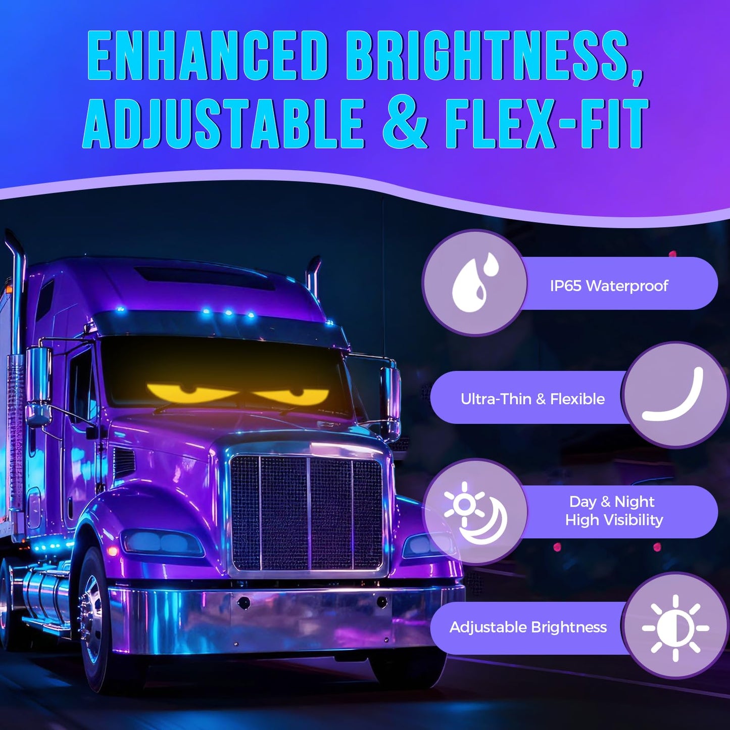 52.36"x7.56" Large Size Windshield Eyes-Devil Eye Light, 5V USB Animated LED Eyes with with Dual Bluetooth App & Remote Control - Programmable LED Sign for Semi Trucks/SUVs