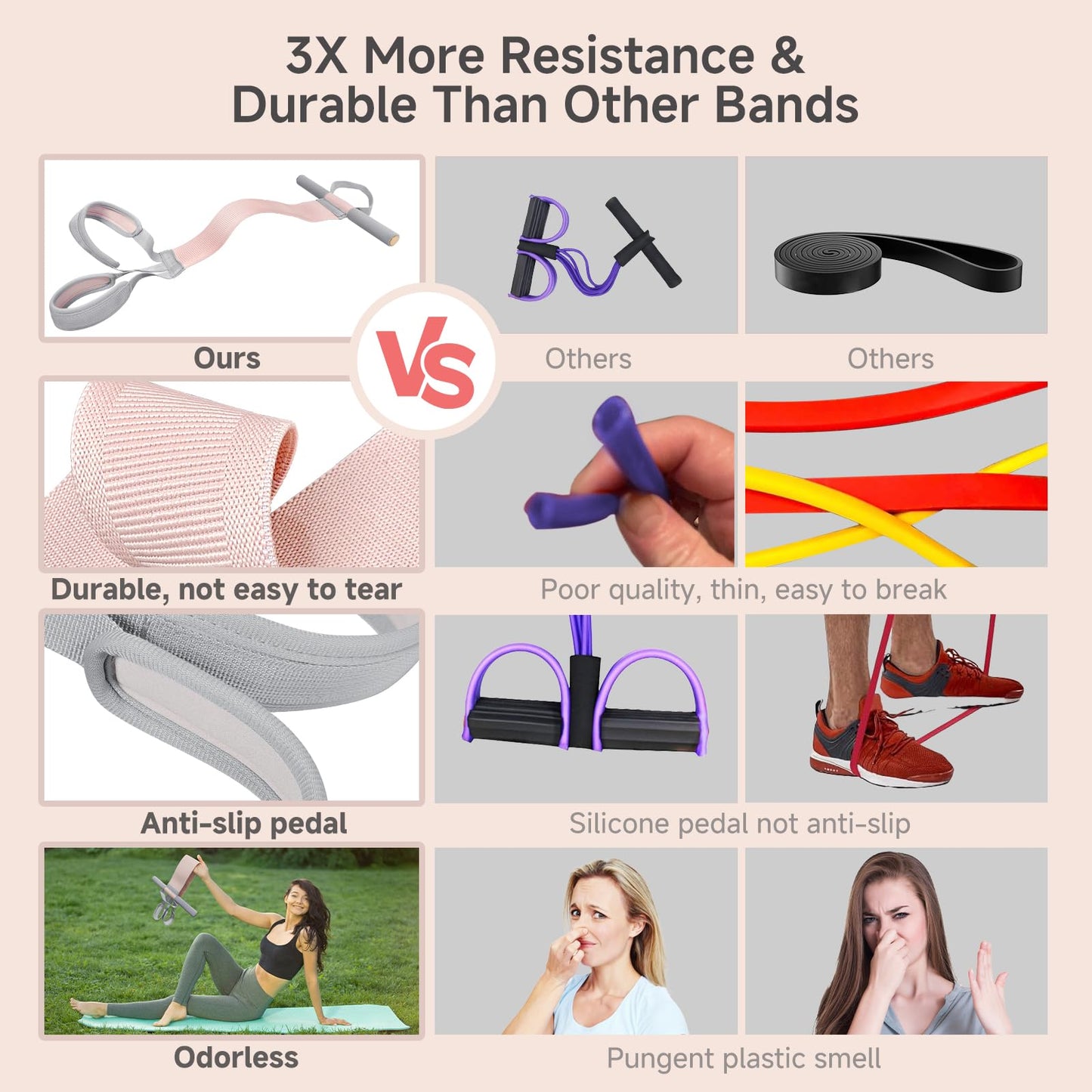 VANiGO Fabric Resistance Band with Handles, 120lb Full-Body Excercise Band, Non-Slip Elastic Bands for Strength Muscle Training, Stretch Band Workout Equipment for Leg Arm Chest Core Wrist Ankle