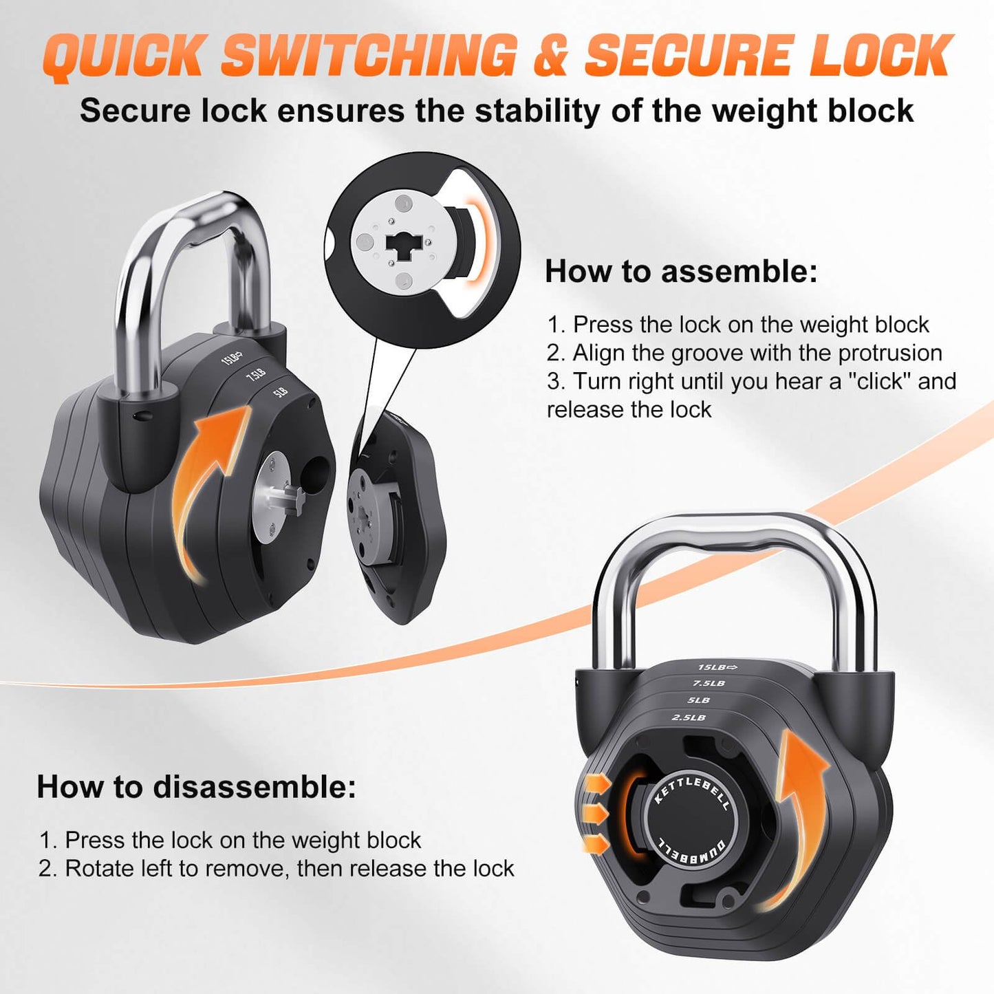 Hamjoiet 2-in-1 Adjustable Kettlebell, 15-45LB Kettlebells Weight Set for Strength Training, 5.9-30.9LB Adjustable Weights Dumbbell for Home Gym Full Body Workout (Black)