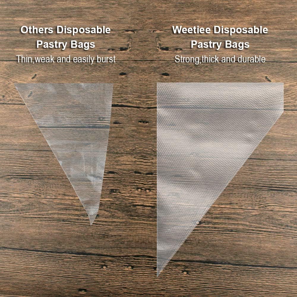 Weetiee Pastry Bag Set - 100 Extra Thick 16-Inch Disposable Piping Bags with 8 Tips & Coupler