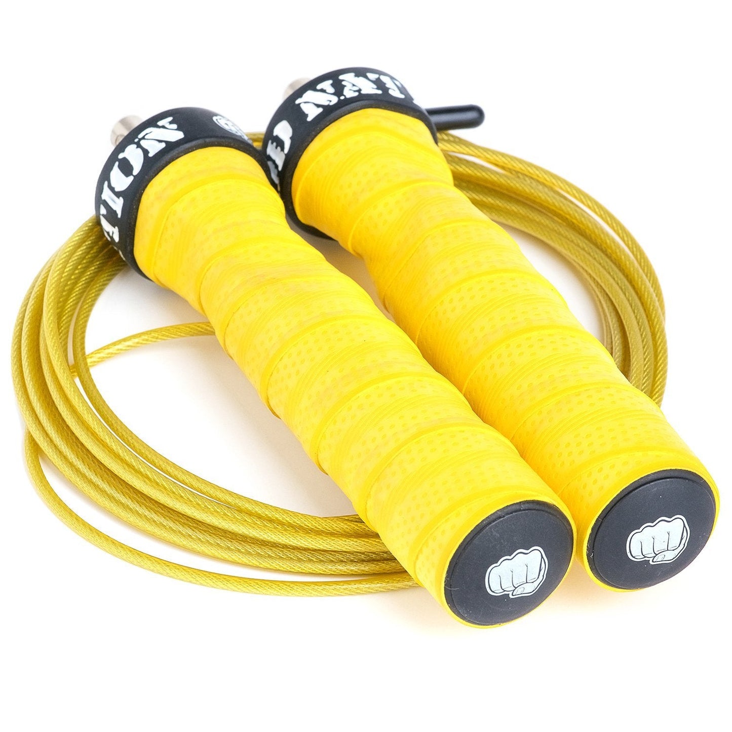 WOD Nation Alloy Steel Jump Rope - Two-Cable Adjustable Design for Weighted Rope - Compact Travel Bag for Gym Accessories - Ergonomic Handles for Exercise Fitness - Yellow, 11 ft