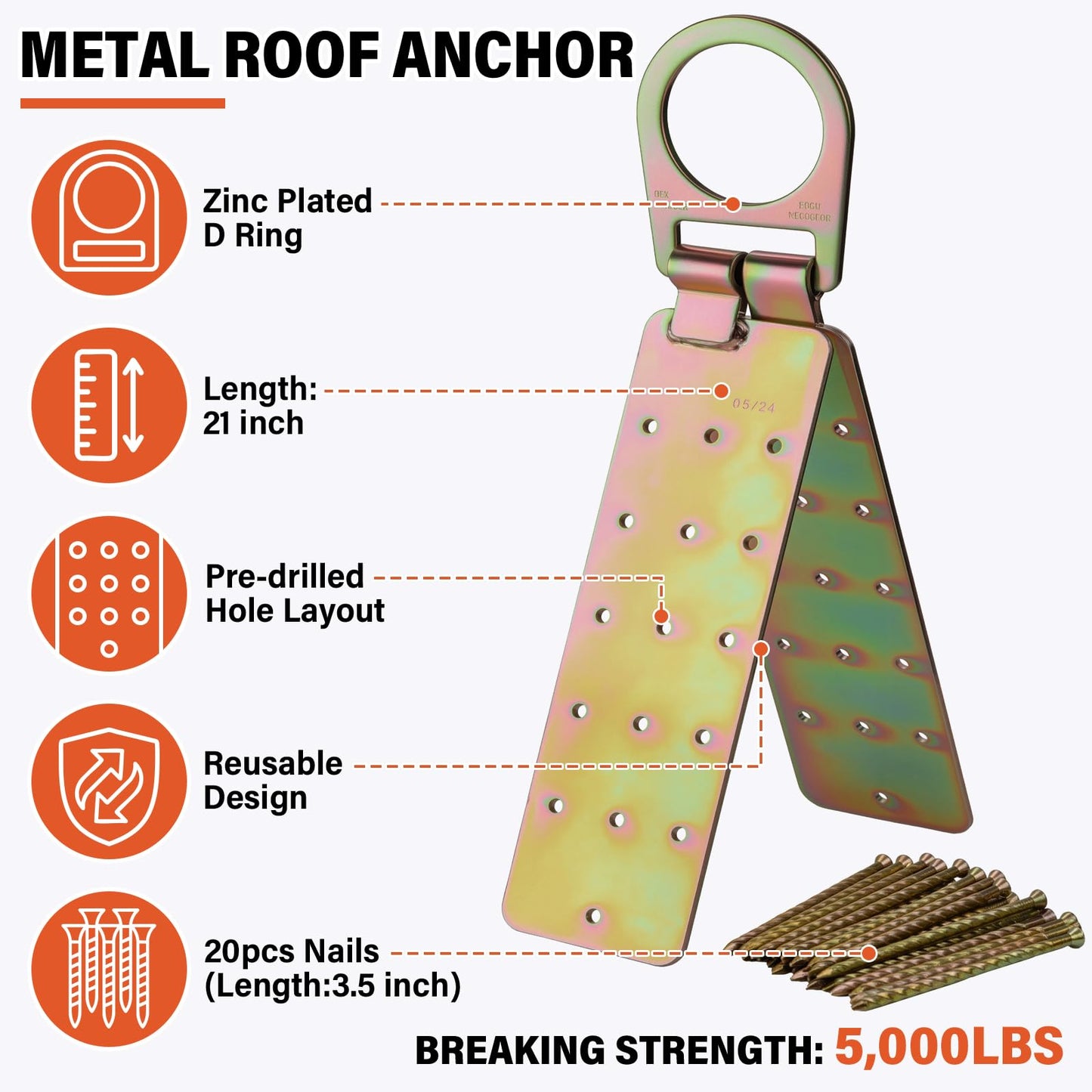 TT TRSMIMA Safety Harness Fall Protection Kit - Roofing Harnesses 50ft Safety Rope Lanyard Kit 5 Gallon Bucket Kit Roof Top Anchor Construction Work 20pcs Nails Included