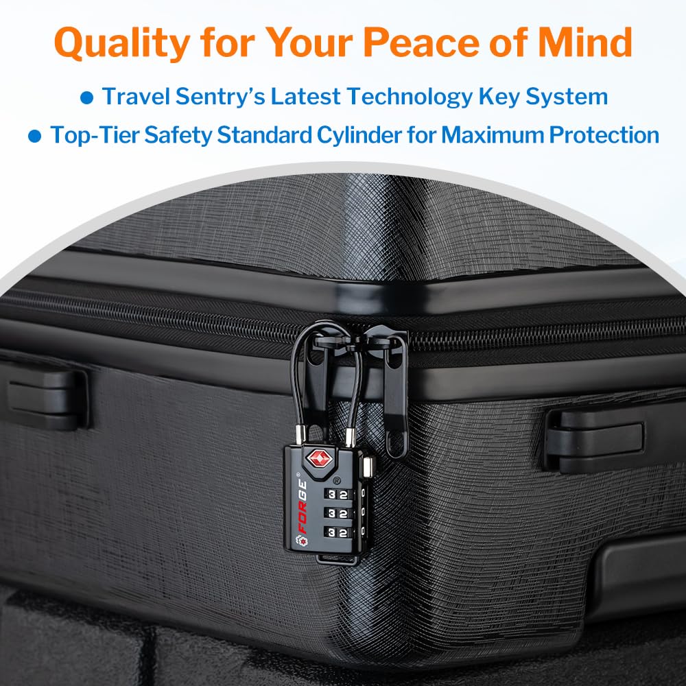 TSA Approved Cable Luggage Locks, Re-settable Combination with Alloy Body, Black 2 Locks.