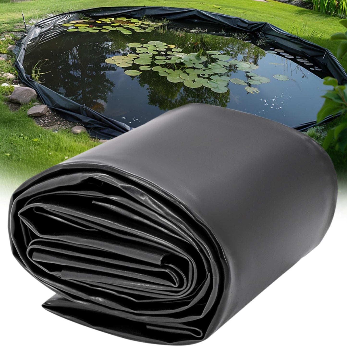 Froidesente 20 x 30 FT Pond Liner, 20 Mil Pond Liners for Outdoor Ponds, HDPE Pond Liner Easy Cutting Puncture Resistant, Pond Liners for Water Garden Fountain Waterfall, Koi Fish Aquaculture Pond