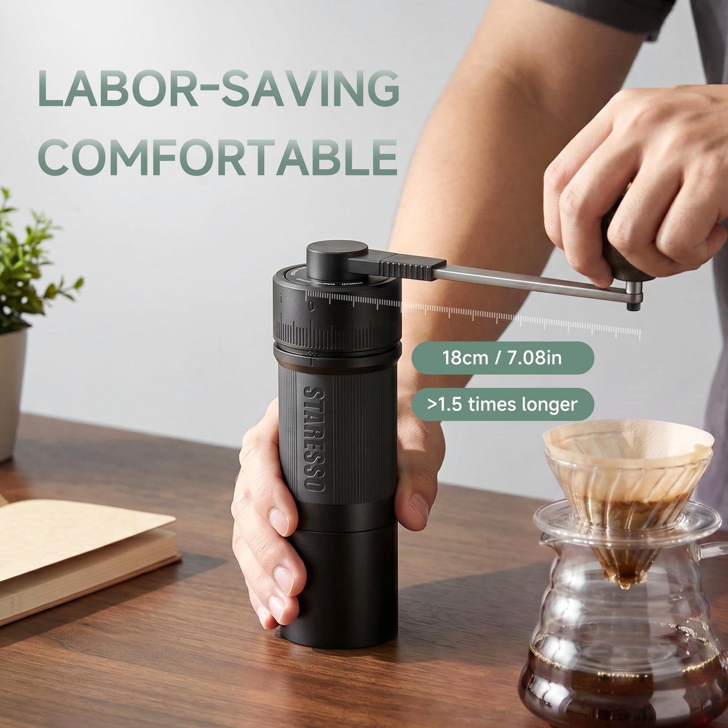 STARESSO D9 Manual Coffee Grinder, SWIFTCLEAN System | 0.008mm Ultra-Precise Adjustment | Professional Hand Grinder for Espresso, Pour Over