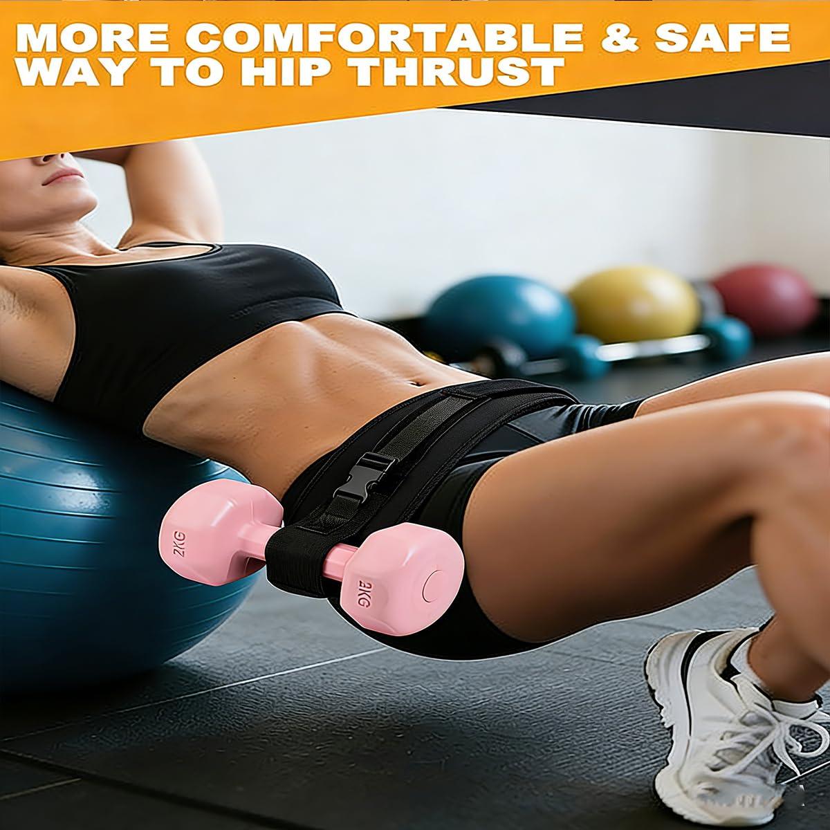 Hip Thrust Dumbbell Holder Belt: Wide Padded Support Belt for Barbell/Dumbbell/Kettlebell for Home Workouts, Adjustable Strap Non-Slip Safety Comfort Squats & Strength Exercises