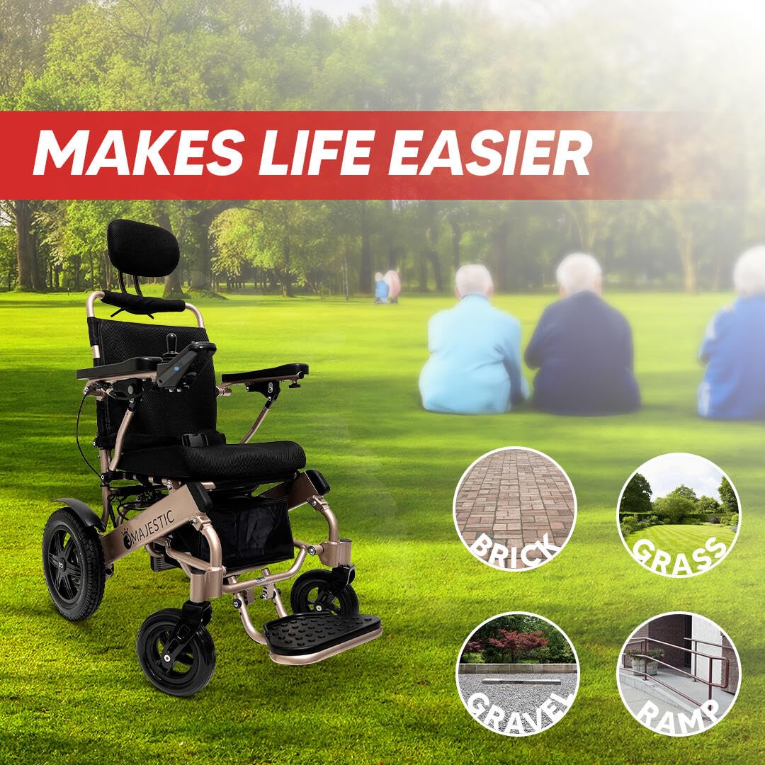 Auto Reclining Electric Wheelchair, 350 lbs Weight Capacity, 19 Miles Battery Range, Electric Wheelchairs for Adults, US Based Support, Remote Controlled Lightweight Wheel Chair, IQ-9000 by Majestic