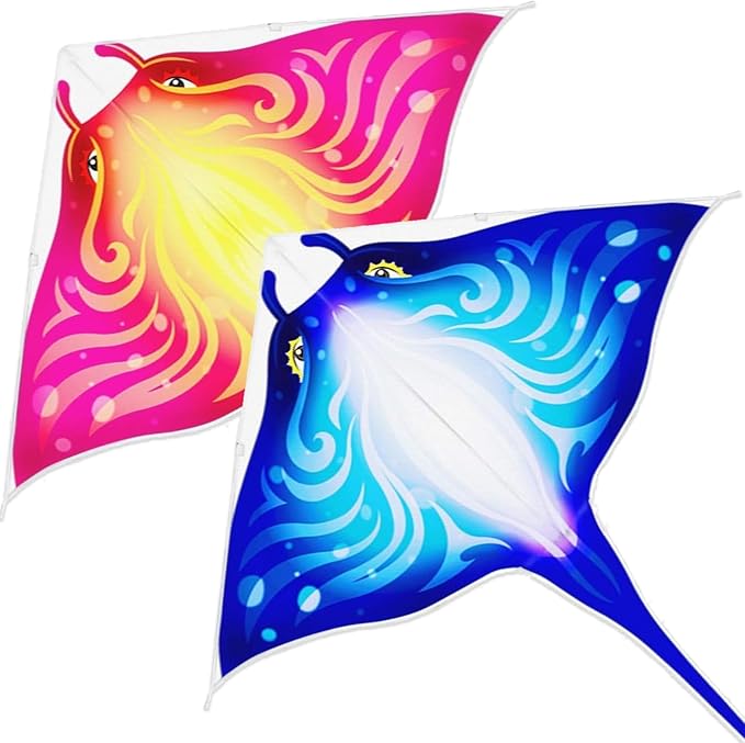 Mint's Colorful Life Devil Fish Kite for Kids and Adults，Easy to Fly Delta Kites Single Line Large, 300ft Kite String Handle Include