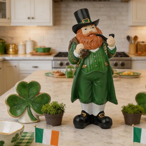 Cynkeyee St. Patrick's Day Figurine - Green Leprechaun Statue for Festive Home Decor | 4.5x4x11.5 Inch