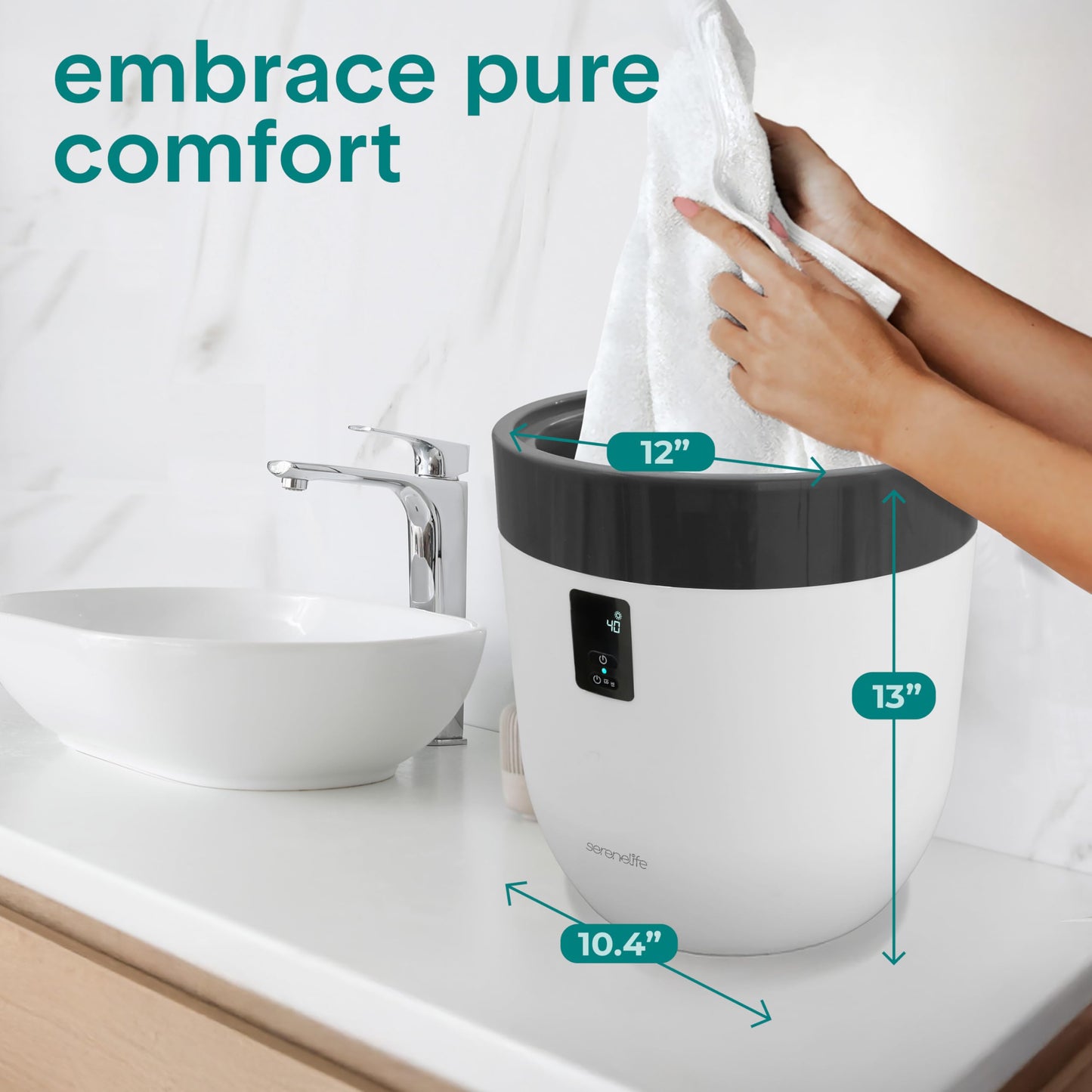 Serenelife Counter Towel Warmer, Luxury Towel Warmer Bucket, Towel Warmer for Bathroom, Auto Shut Off, Fits Oversized Towels, Bathrobes, Blankets, PJ's and More