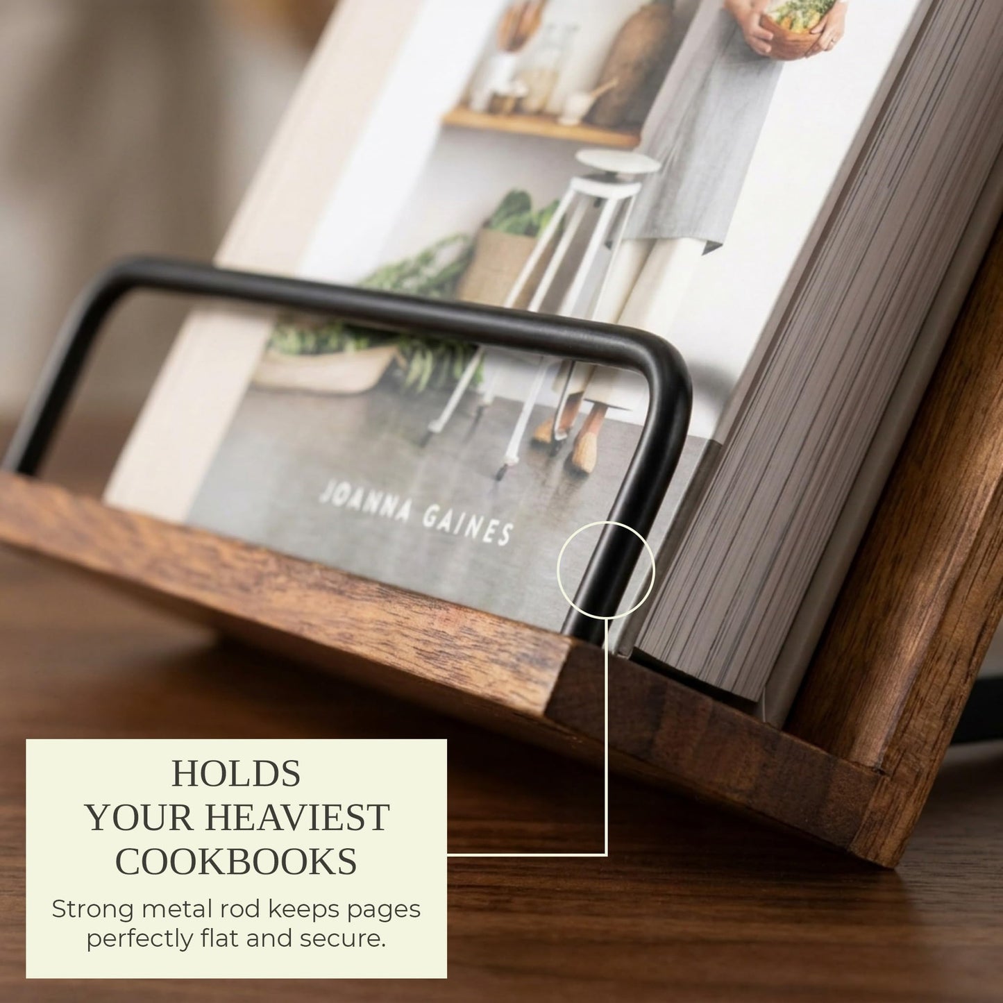 Beautiful Cookbook Stand for Your Kitchen Counter - Solid Wood Stand Easily Keeps Cook or Recipe Books Open for Convenient Cooking - Perfectly Fits Your iPad/Tablet and Enhances Any Kitchen Decor