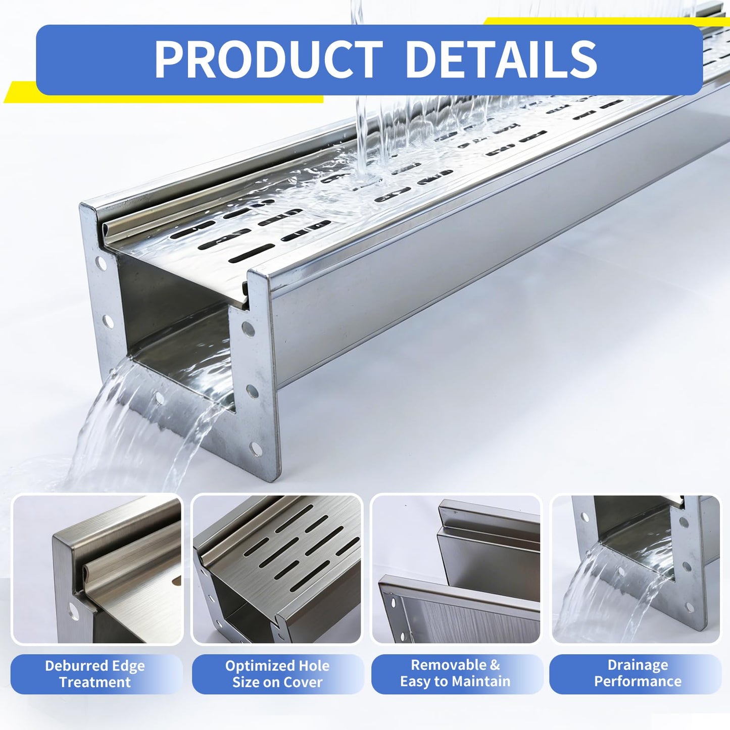 304 Stainless Steel Channel Drain with Pebble Cover–Heavy-Duty Rustproof Channel Drain Kit, Decorative Landscape Trench Drain System for Patio, Yard, Garden Paths, Walkways & Outdoor Drainage.