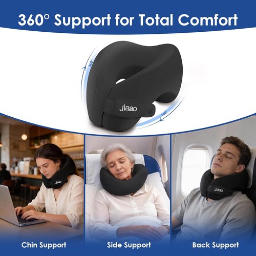 Jiaao Travel Pillow - Memory Foam Neck Support with Eye Mask & Earplugs | Ideal for Airplanes & Road Trips