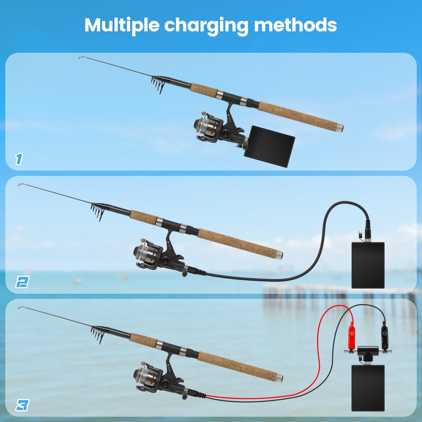 10000mAh Electric Fishing Reel Battery Charger Pack Compatible with Daiwa Tanacom 1200 1000 Seaborg 800MJ Shimano Beastmaster Forcemaster Plemio Plays with 3 Power Cord Cable & Crossbody Storage Bag