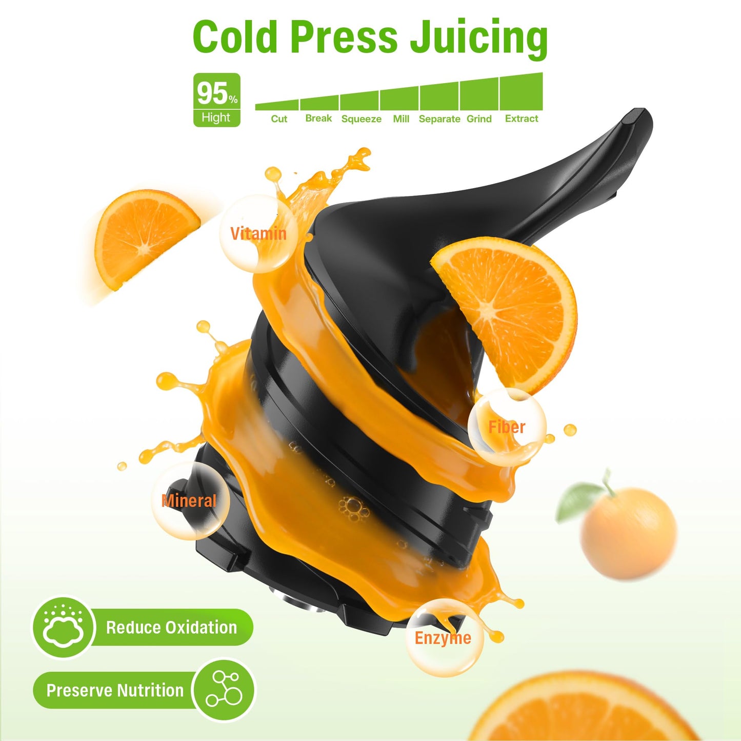 Cold Press Juicer, Juicer Machines with 6" Large Wide Feed Chute, High Juice Yield Slow Masticating Juicer, Easy to Clean, Quiet Brushless Copper Motor, Juicers for Whole Fruits & Vegetables