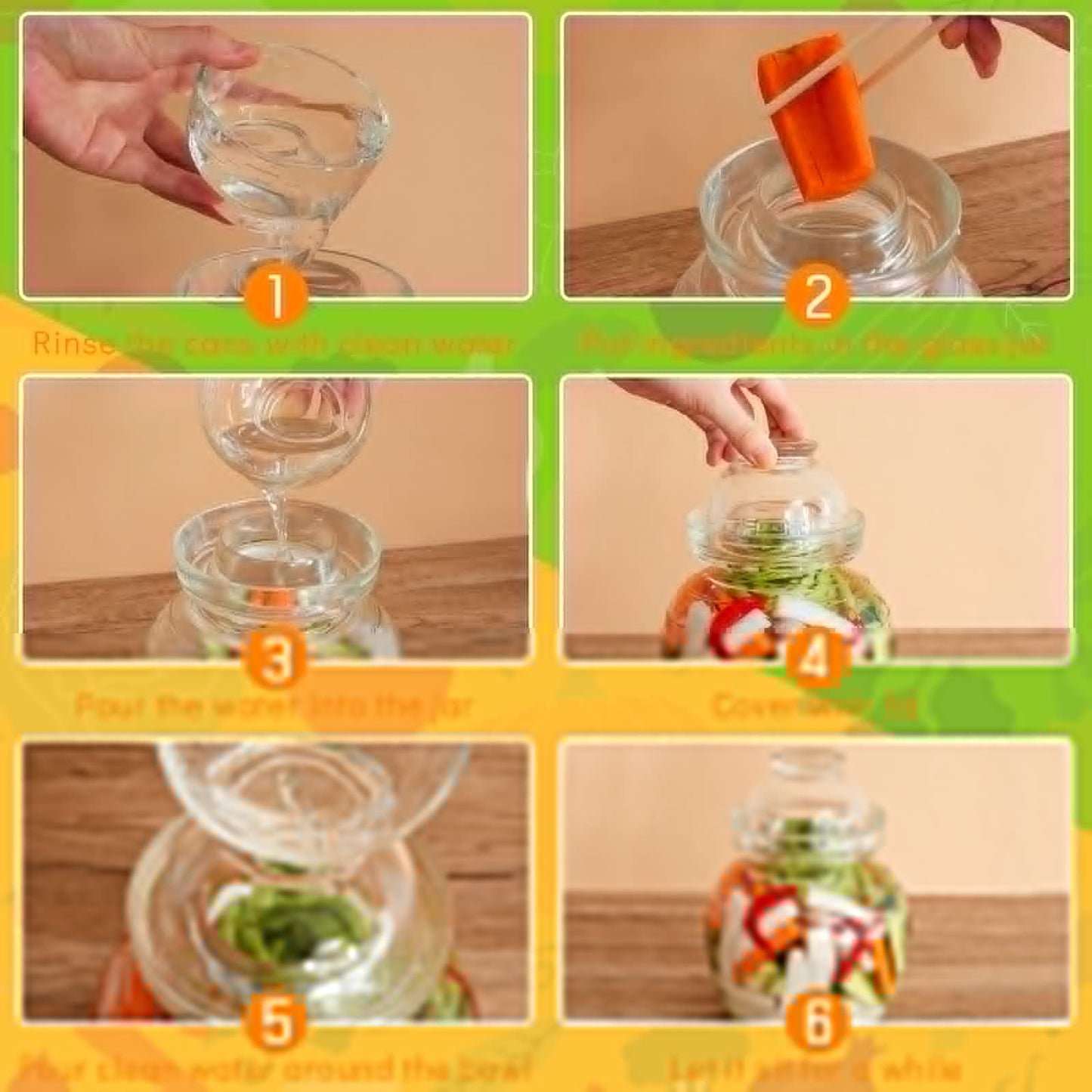 2 Pcs Glass Fermentation Jar Pickle Jar Kimchi Containers 1.5l Traditional Fermenting Pickle Pot with Water Seal Airlock Lid for Wine Brewing, Sauerkraut, Vegetable, Kombucha, Canning Fermentation Kit