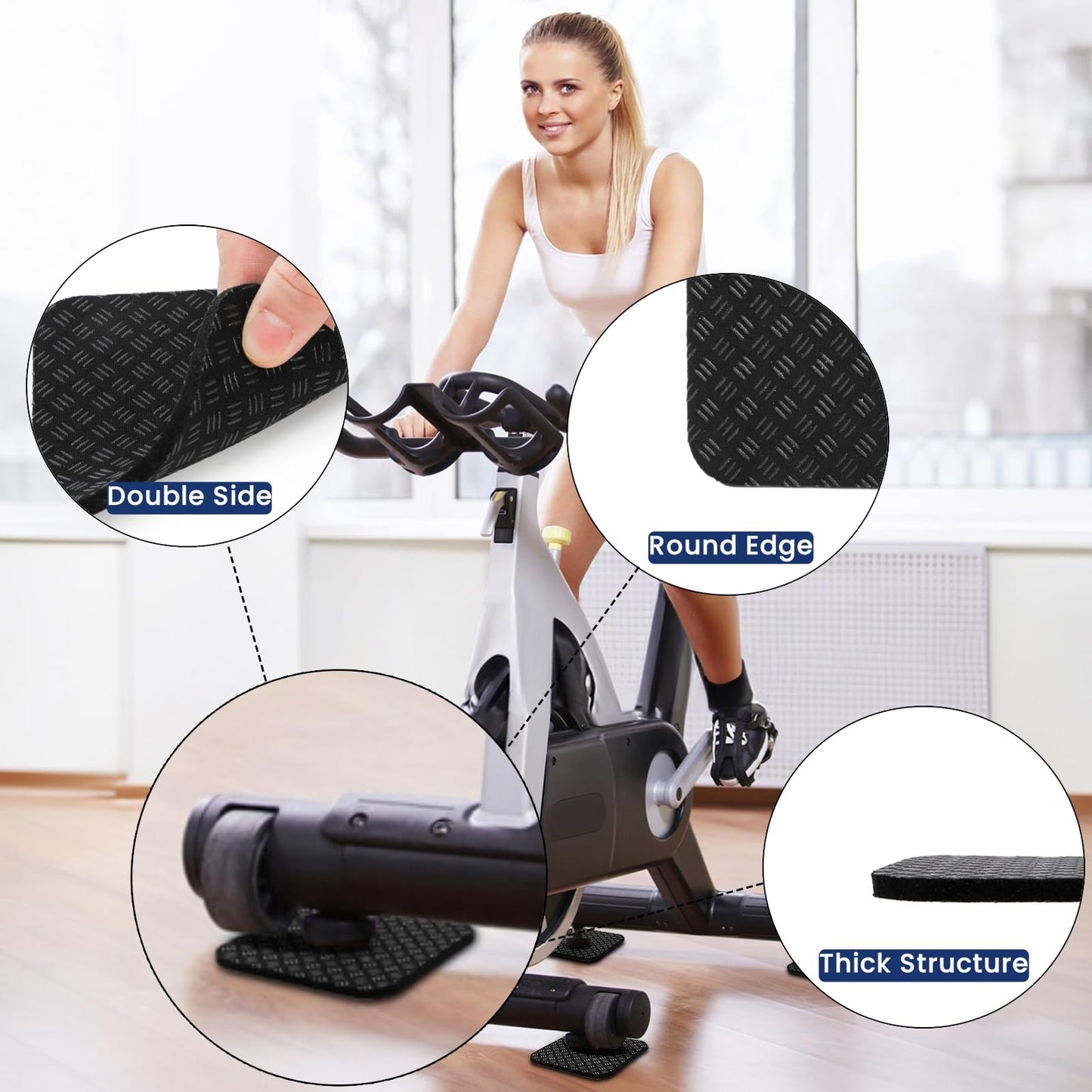 Nagpew 12 Pieces Treadmill Mat Pads, 4'' x 4'' x 0.2'' Non Slip Exercise Equipment Mats with Double-sided Silicone Coating, Anti-vibration Bike Mat for Hard Wood Carpet Floors, Walking Pad