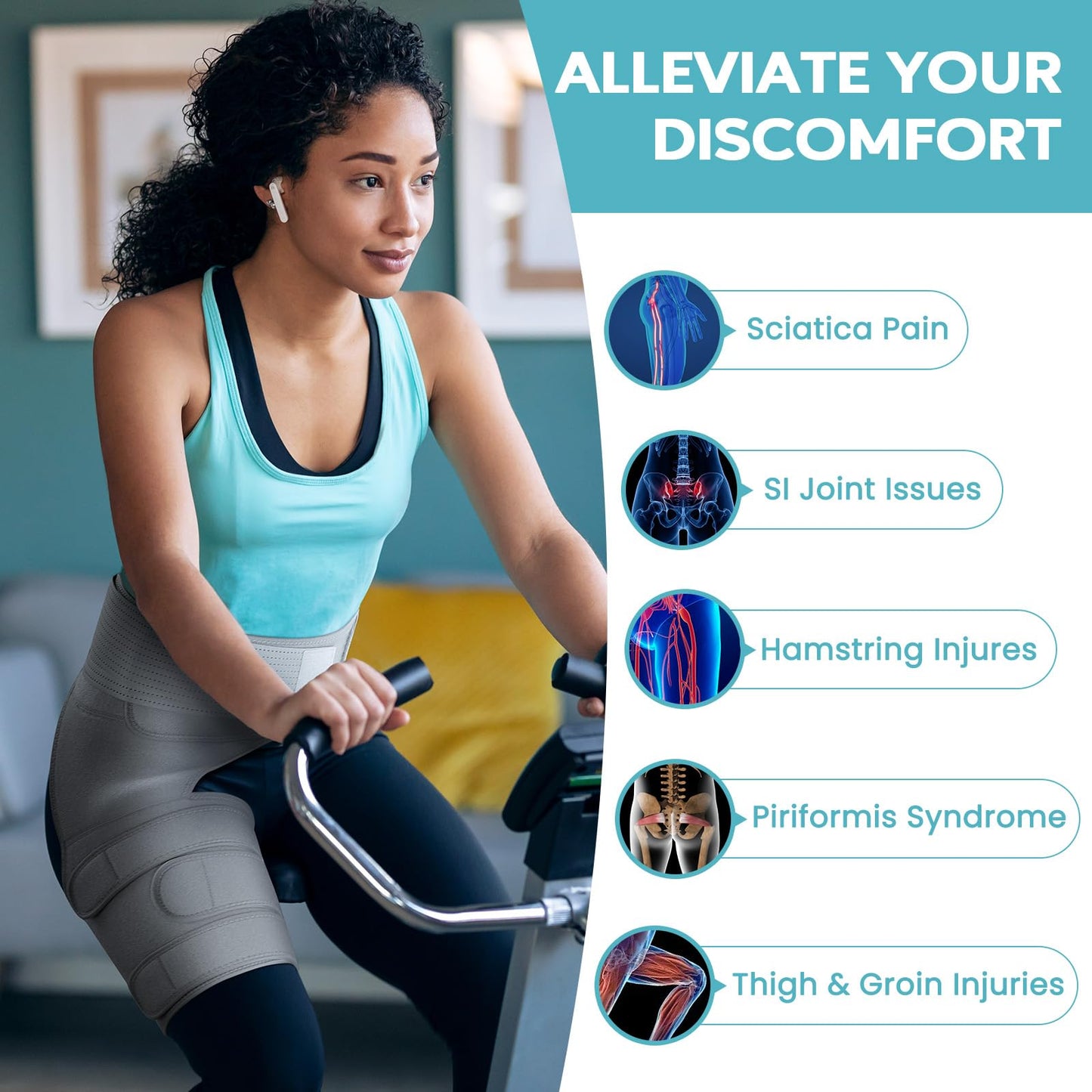 UYU ESENCE Hip Brace for Women & Men, Sciatica Pain Relief Devices,Adjustable Hamstring,Thigh,Groin Compression Sleeve for Sciatica Nerve Relief,Hip Flexor Compression Wrap,Sciatic Nerve Brace