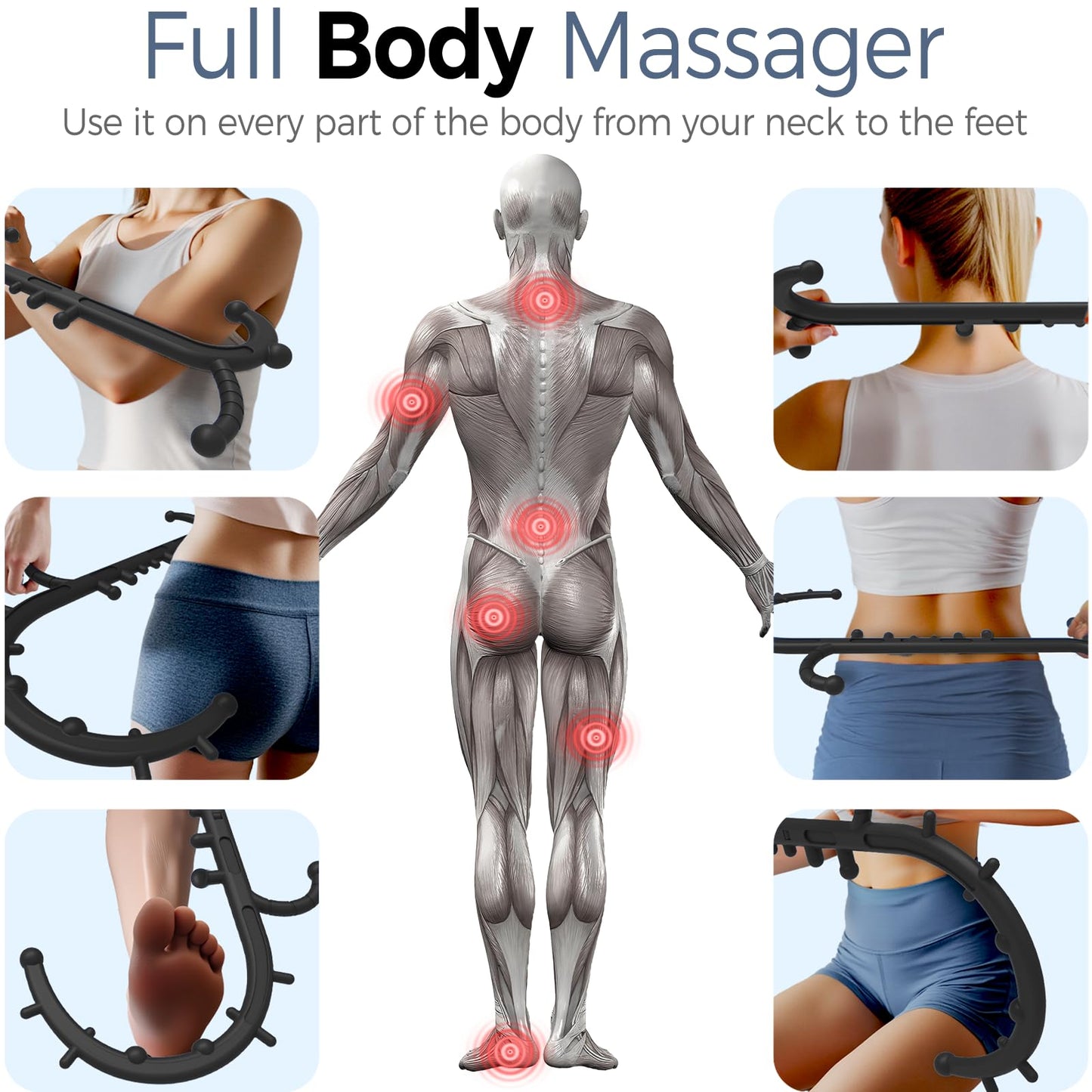 Cubetoou Back and Neck Massager for Pain Relief Deep Tissue, Upgraded Full Body Trigger Point Cane Massage Tools, Therapy Massage Stick Pressure Point Hook, Muscle Knot Remover Tool (Black)