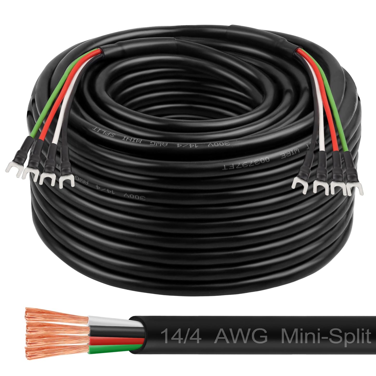 MOOKEERF 14/4 AWG Mini-Split Cable - 150FT 14 AWG 4 Conductor Control Cable 300V Stranded Oxygen-Free Pure Copper Wire for Mini Split Air Conditioner,Heat Pump,HVAC Systems and Speaker Systems
