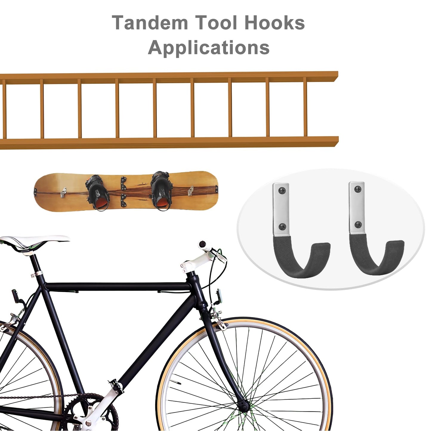 Nlmyt 6 Pcs Garage Storage Utility Hook, Upgraded Ladder Hangers, Shed J-Hooks, Heavy Duty Ladder Tool Holders for Garage Wall, Black Wall Hooks for Hanging Tools, Bikes, Hose, Shovels, Rakes