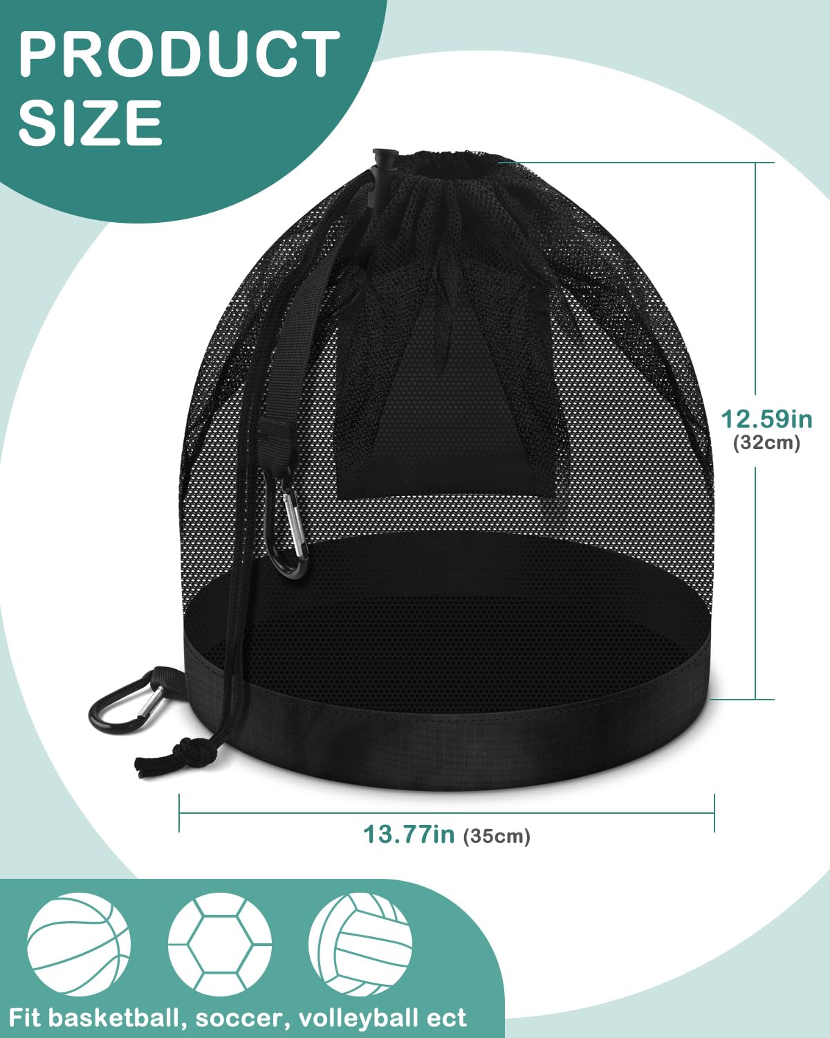BROTOU Single Ball Bag with Double Hook, Balls Storage Bags with Zipper Pocket, Drawstring Sling Backpack for Soccer Basketball Football Volleyball Rugby (1)