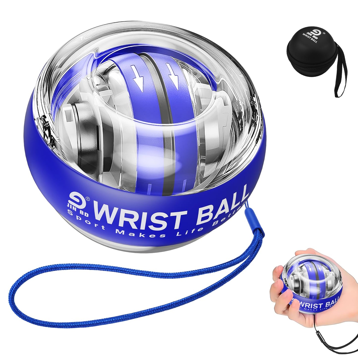 JIN BD Auto-Start Gyro Ball Wrist Trainer, Gyroscopic Forearm Exerciser for Strengthening Arms, Fingers and Muscles (Blue No Light)