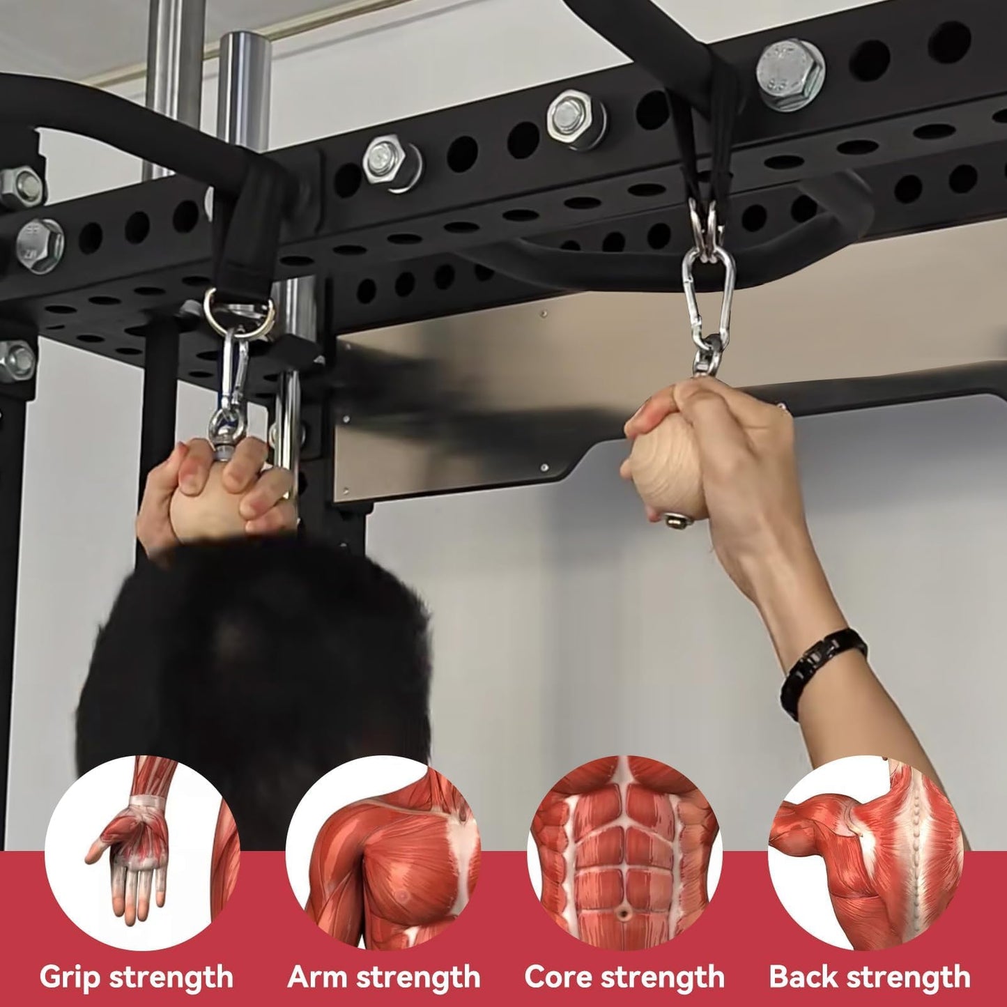 HERCHR Rock Climbing Training Pull Up Ball Hold Grips, Wooden Non-Slip Hand Grips Balls & Straps for Strength Training, Forearm and Chin Up Bar, Kettlebell, Barbell, Home Gym Workout