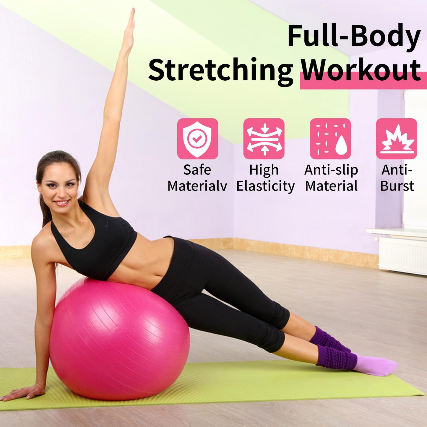 WIFOCU 5 Pcs 26 Inch Anti-Burst Yoga Exercise Ball, Anti-Slip Heavy Duty Gym Ball for Fitness, Core, Balance, Prenatal Workout, Office Chair with Quick Pump