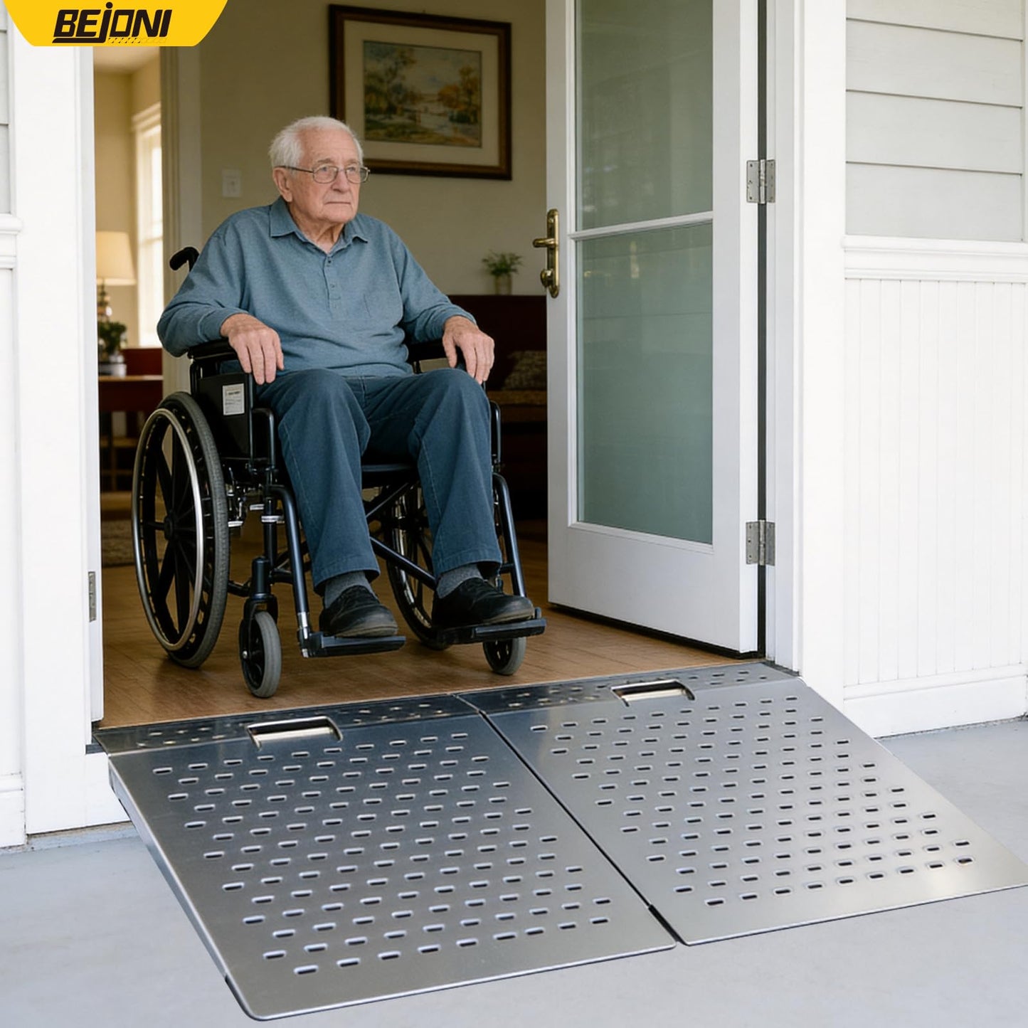 BEJONI Shed Ramp for Riding Mower, 29''L x48''W, 2200 lbs Capacity, Elliptical Hole Shed Ramp for Doorways, Handicap Loading Ramp for Riding Mower, Garages, Barns, ATV, Lawnmower, Golf Cart, 2 Pcs
