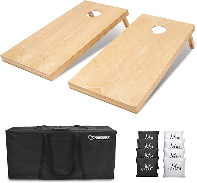 GoSports Regulation Size Wooden Cornhole Set with Natural Wood Finish - Includes Carrying Case
