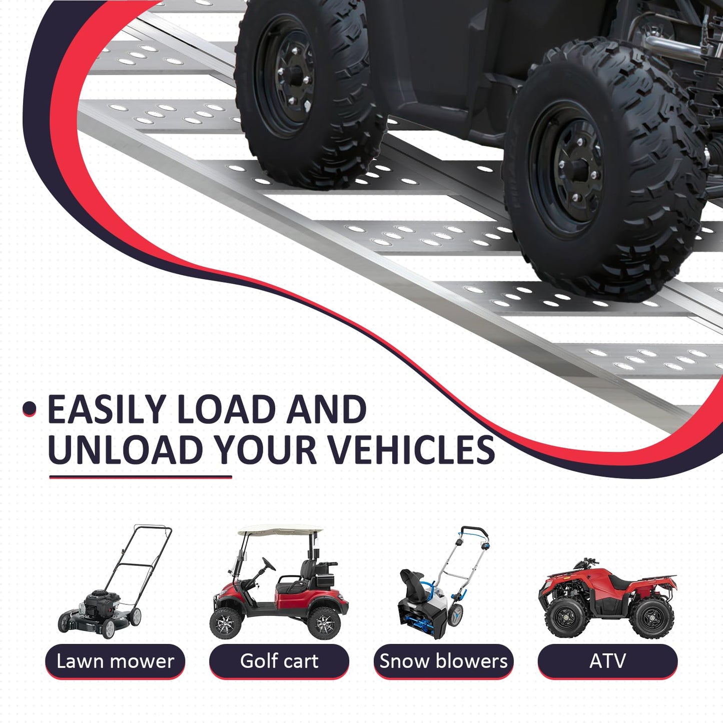 PENSUN Tri-Fold Ramps with Treads, Full Width Aluminum Loading Ramps with Load Straps, Manual Welding Ramp for Motorcycles, ATVs, Trucks, Snow Blowers with 1600Ibs Max Load /535lbs per Section