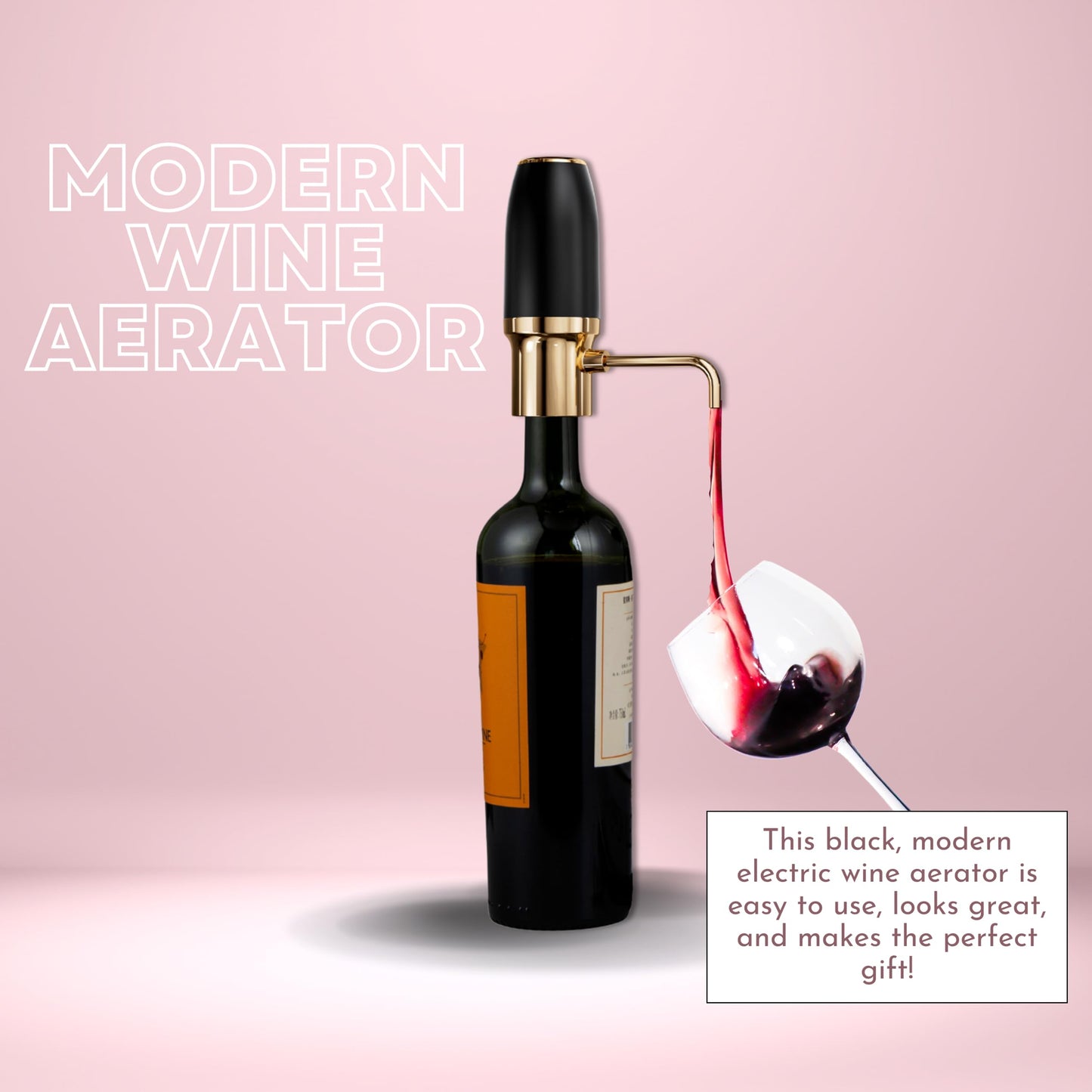 Sip & Shimmer Electric Wine Aerator, Modern Aerator, Electric Wine Dispenser, Black & Gold Wine Pourer, Automatic Wine Pump, Re-chargeable, Wine Gift, Valentines Day Gift for Him
