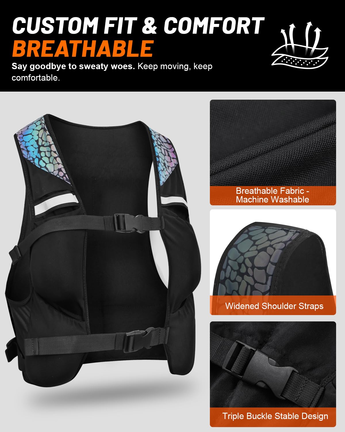 Weighted Vest for Woman Men, 0-10lbs Adjustable Running Vest with 10 Removable Weights, Weight Training Vest for Weight Loss, Colorful Reflective Straps & Phone Pockets, Machine Washable