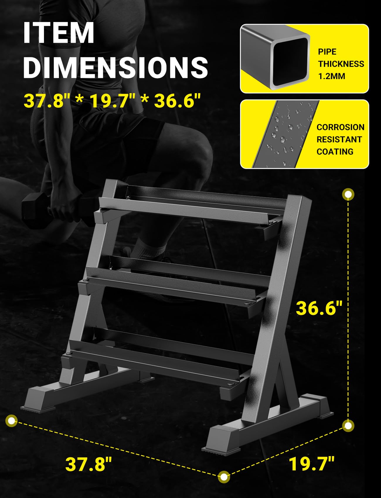 YOLEO Dumbbell Rack - 3 Tier & 5 Tier Compact Weight Rack for Dumbbell, Kettlebell, Barbell, Heavy Duty Weight Storage Organizer, Space-Saving Dumbbell Storage Stand Holder for Home Gym - 1100LBS Capacity (Rack Only) (STANDARD, Rectangular Frame)