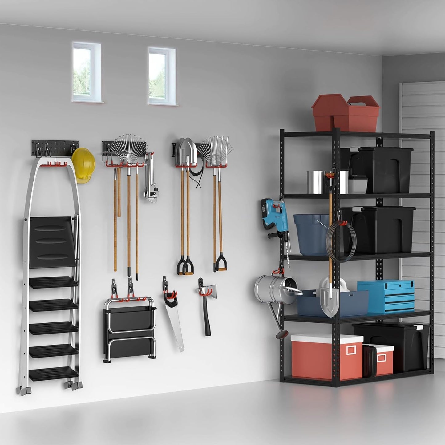 TORACK 24 PCS Garage Storage Hooks - Wall Mount Tool Organizer for Garden Tools, Ladders & More
