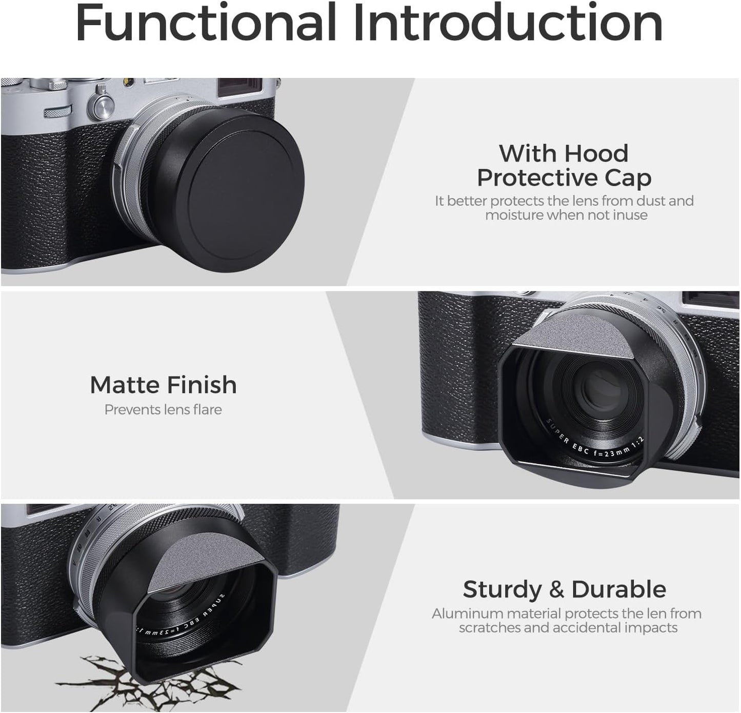 49mm X100V/X100VI Metal Square Lens Hood (with Cover) with UV Filter Adapter Ring Compatible with for Fujifilm