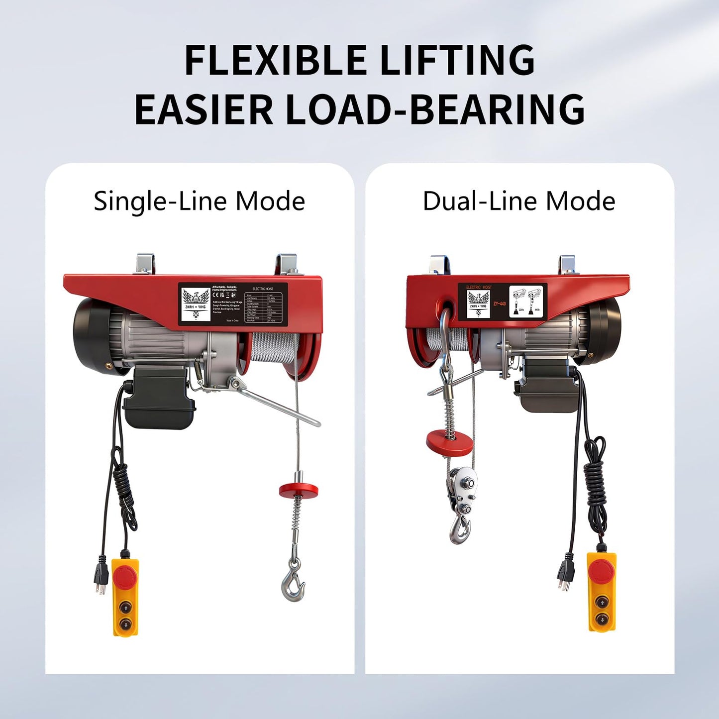 ZHAN · YING Electric Hoist, 440 lbs Material Handling Tool, 110V Electric Winch with 14ft Wired Remote Control，Lift Hoist for Factories, Warehouses, Construction Site, Attic