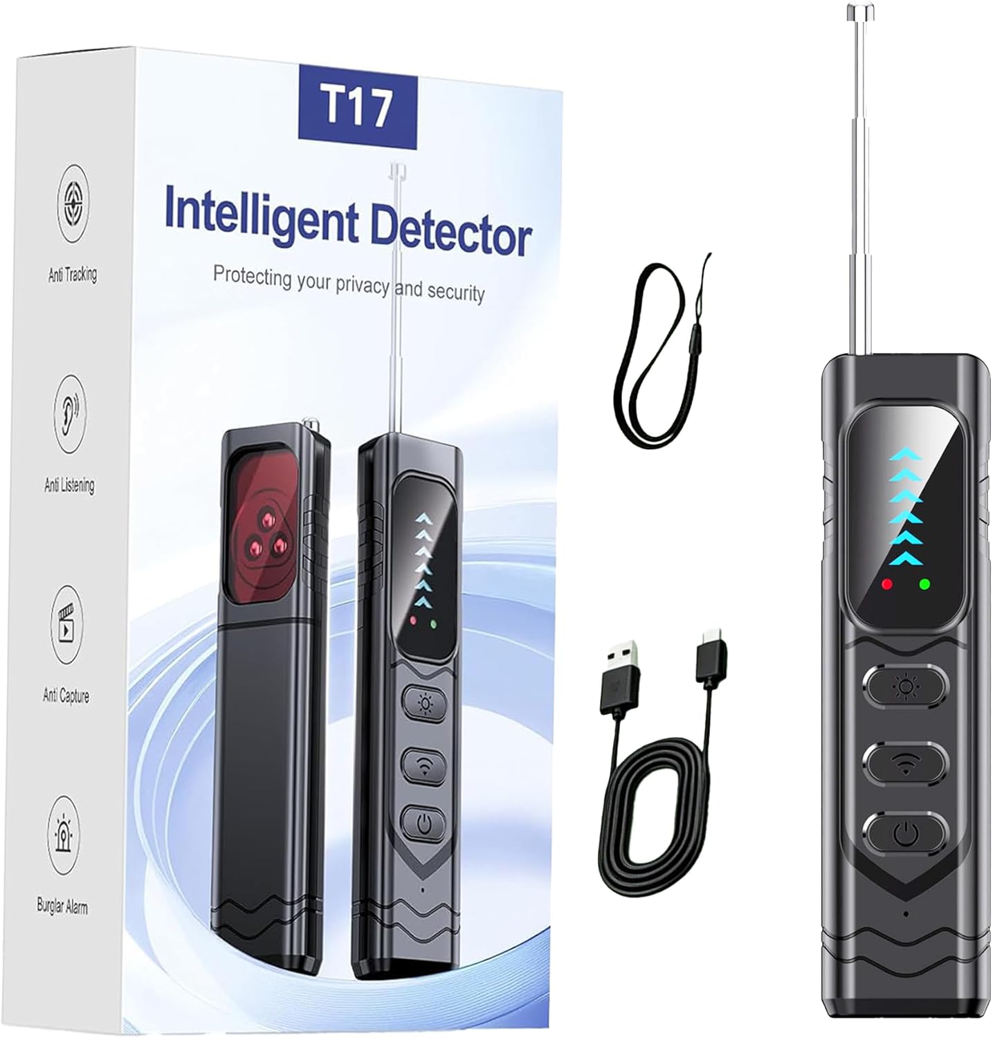 YULUDZSW 5-in-1 Hidden Camera Detector, RF Signal Scanner GPS Tracker Finder, Portable Bug Sweeper Spy Camera Finder