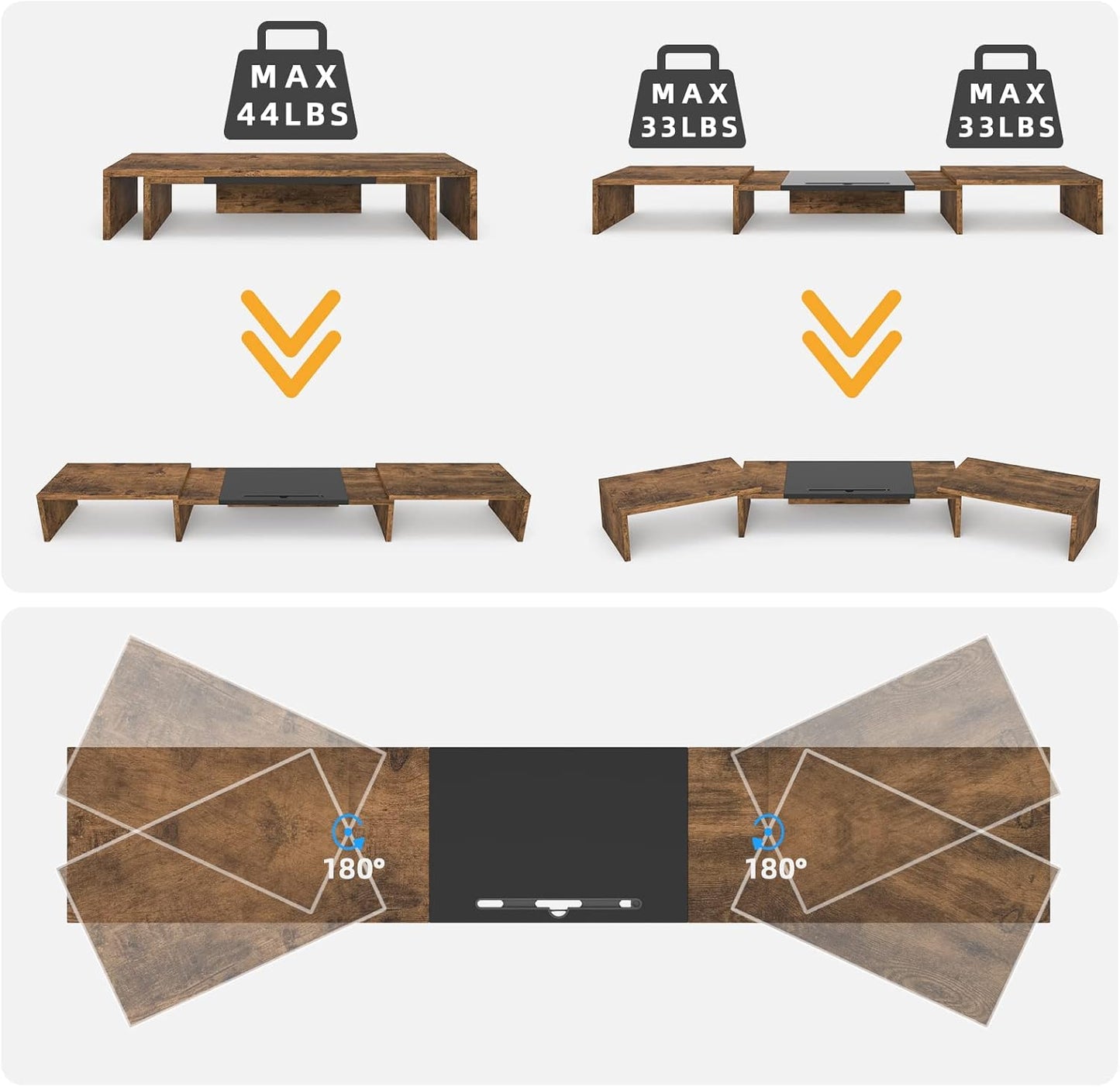 1~2~3 3 WESTREE Triple Dual Monitor Stand Riser, Extra Long Monitor Stand for Monitors, Monitor Stand with Length