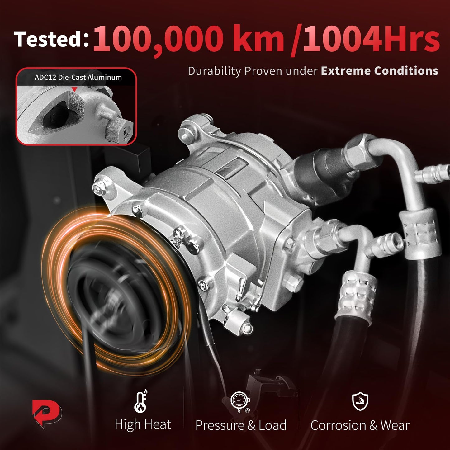 PHOBOOS A/C Compressor with Clutch Compatible with Ford Explorer, Flex, Taurus, Police Interceptor & Lincoln Continental, MKS, MKZ, MKT 2013-2020, 3.5/3.7L, Fast Cooling, Low Noise, Ref.198358