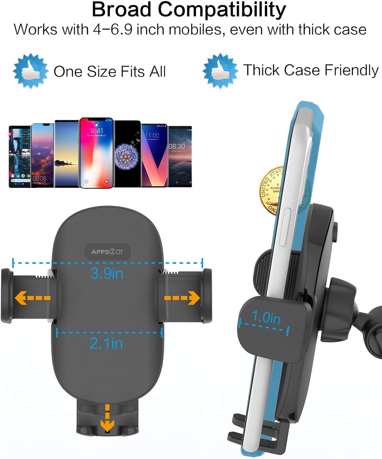 APPS2Car 360 Phone Stand for Desk [No Dropping Stable Triple-Clamp Holder] Adjustable Height Degree Rotation Heavy Base