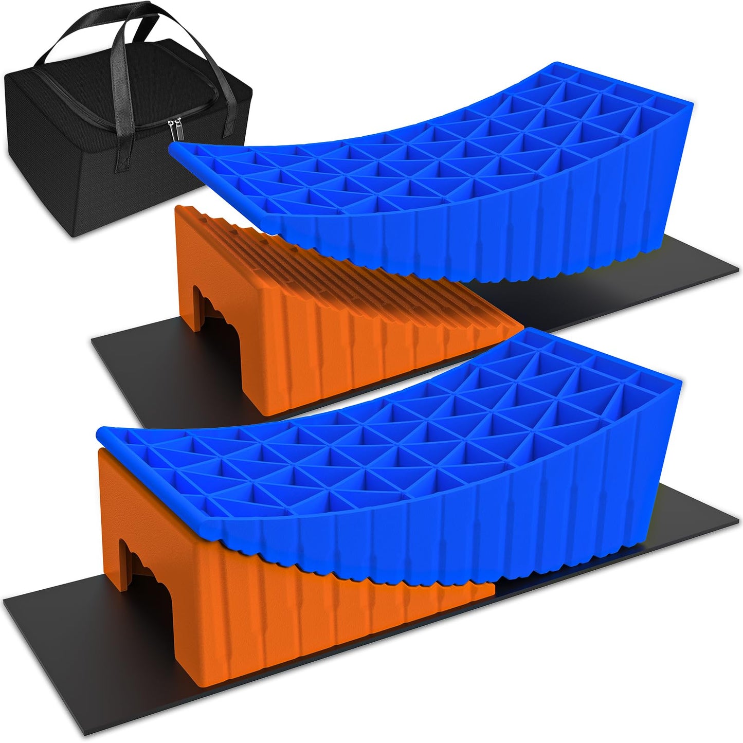 BEBOBLY Camper Leveler, 2 Pack RV Leveling Blocks, Camper Wheel Chocks Up to 35,000 lbs, Heavy Duty Curved Levelers, RV Camper Leveler Kit with Anti-Slip Mats and Carrying Bag
