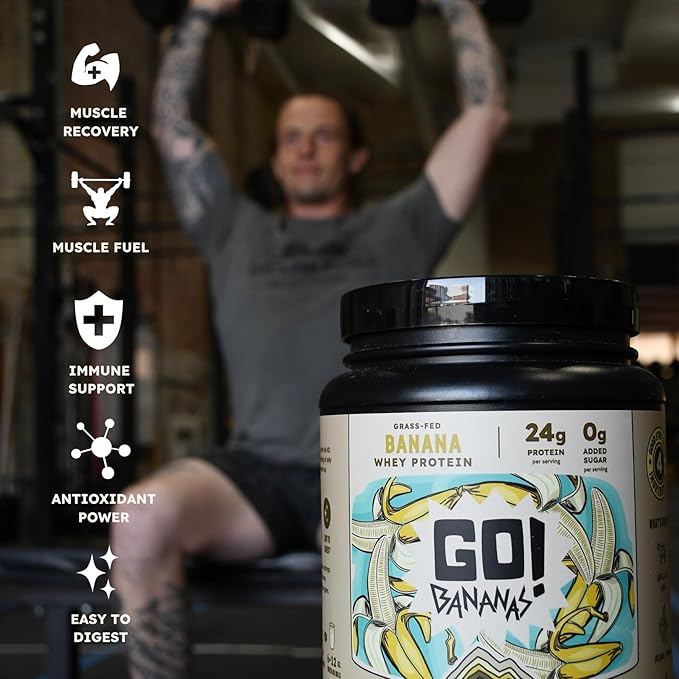 Earth Fed Muscle Go!?¯Bananas Irish Grass?‘Fed Whey Protein Isolate ??All Natural Banana Flavor, Zero Added Sugar, Soy?‘Free, Gluten?‘Free (2lb, 27 Servings, Banana)