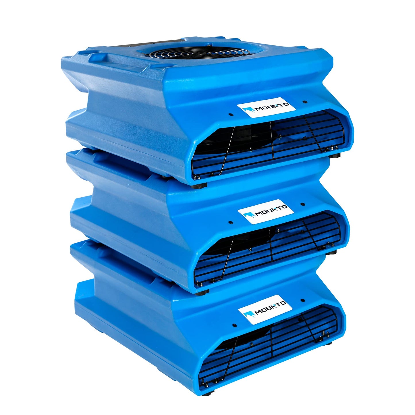 MOUNTO 1/4 HP 1200 CFM Low Profile Air Mover, 2-Speed Carpet Dryer Floor Fan with Dual GFCI Outlets, Stackable Lightweight Blower for Water Damage Restoration (Blue)