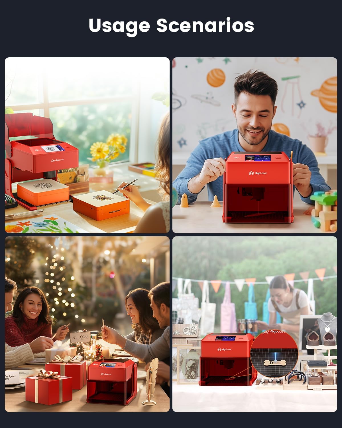 AlgoLaser 5W Laser Engraver Machine: Portable & Smart with 3.5" Touch Screen, Hand Drawing/Wireless/SD Card/Offline Engraving, AlgoOS Self Developed System for Wood, Acrylic, Leather
