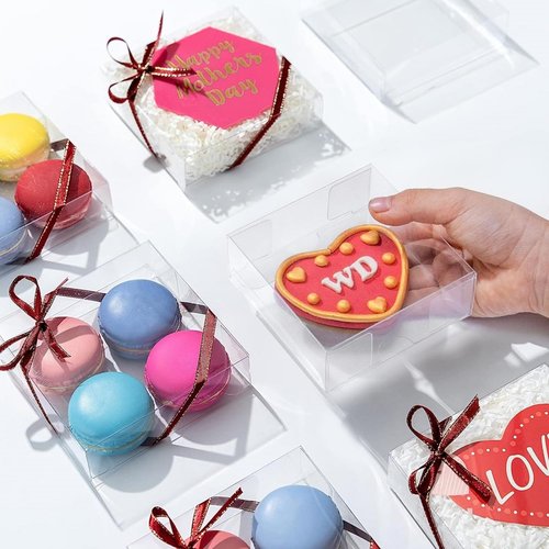 JCXGRVC 30 Pack 4x4x1.2inch Clear Single Cookies Boxes with Full Window Macaron Boxes Browines boxes Small Treat Boxes Candy Boxes Mini Pie Boxes for Wedding Birthday Party