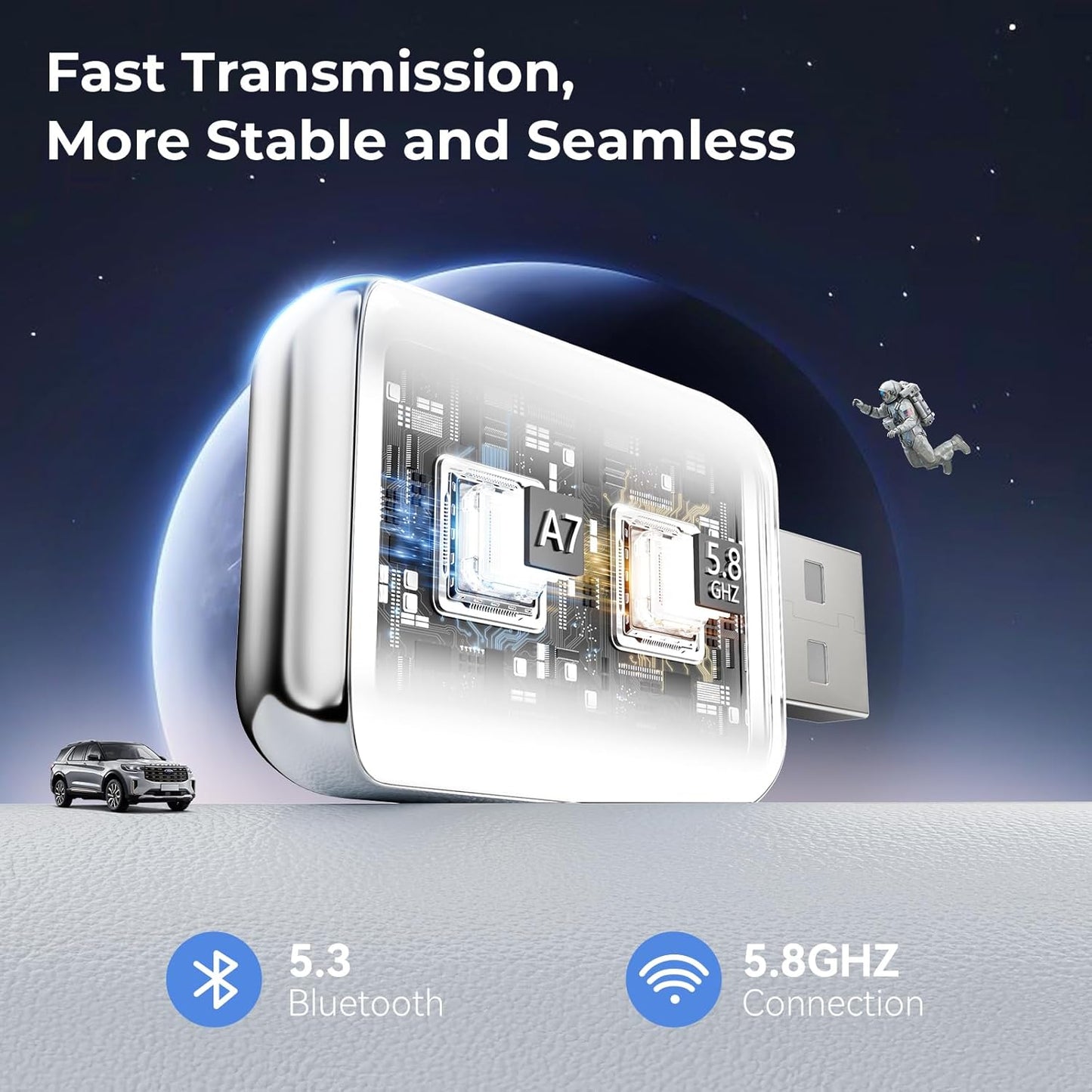 CZOCPOS 2 1 10 11 Wireless Carplay Adapter for iPhone, Convert Wired Car Play to Wireless, in Plug and Play Mini